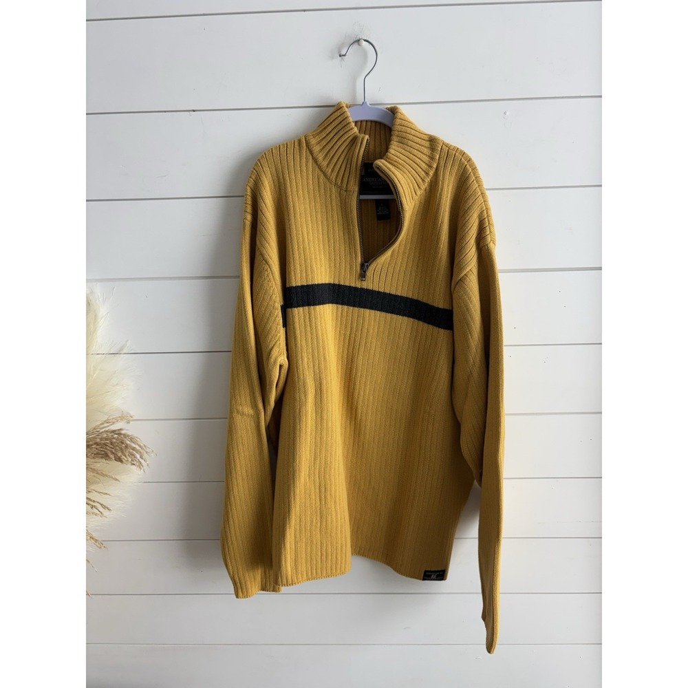 Vtg American Eagle Outfitters 70s Waffle Knit Cotton Mustard Sweater L Slim 0663